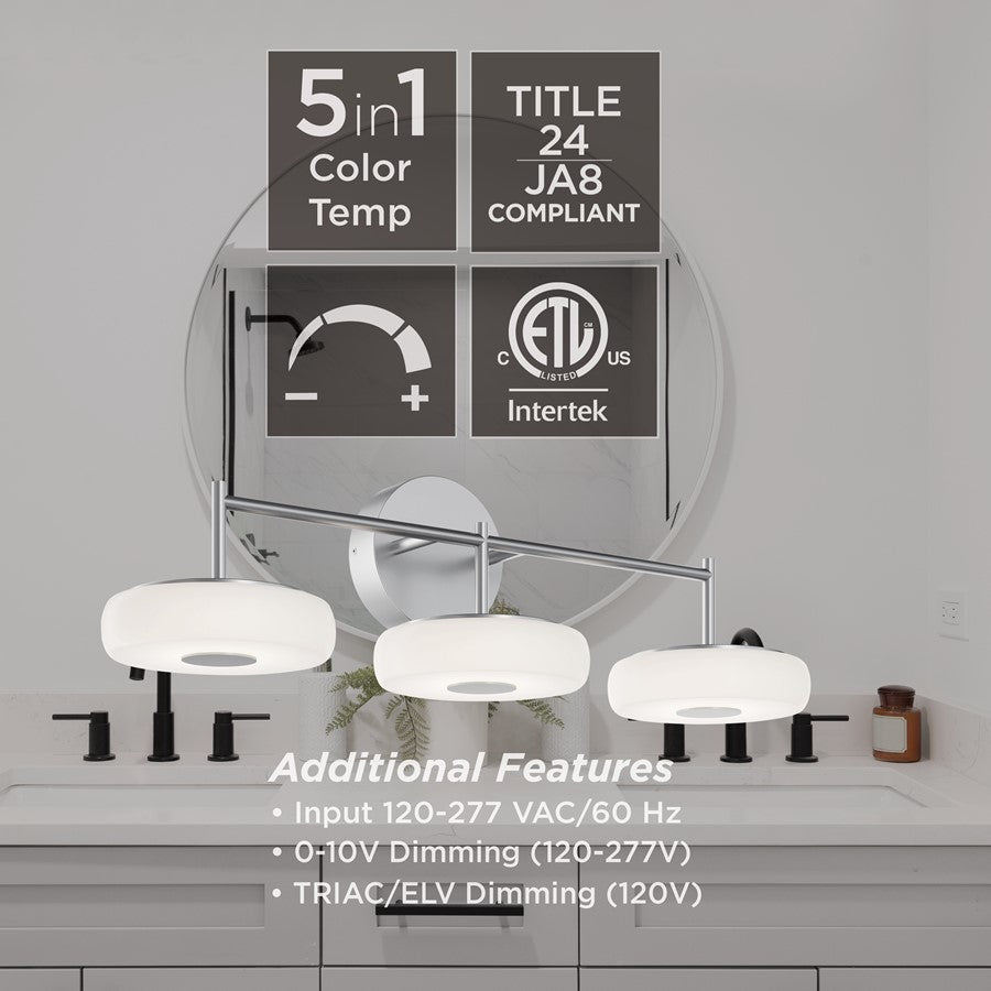 AFX Lighting June 1 Light 30" Vanity Light, Satin Nickel/White