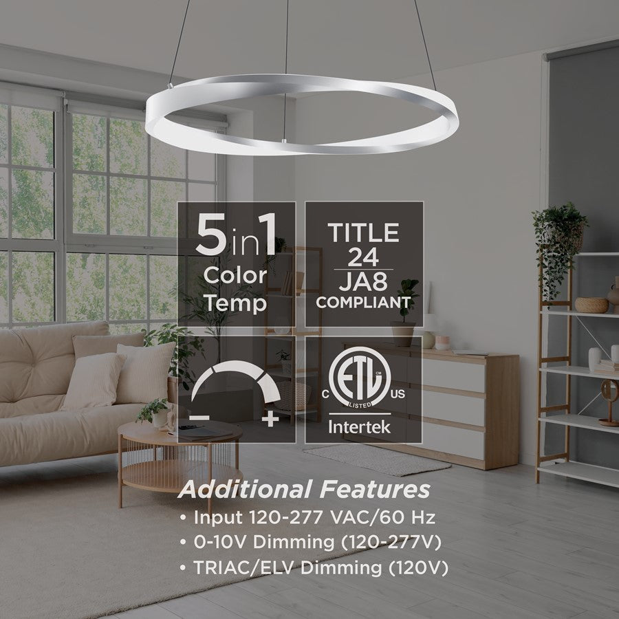 AFX Lighting Oberon 1 Light 24" Pendant, Satin Nickel/White