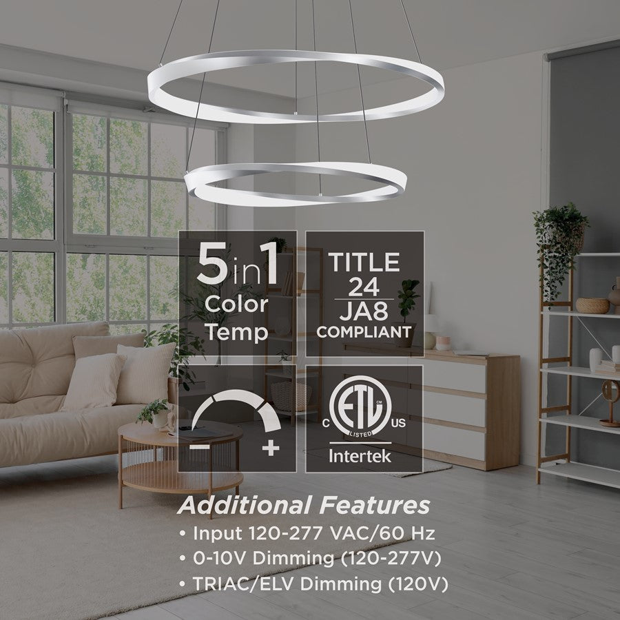 AFX Lighting Oberon 2Lt 40'' LED Pendant, Satin Nickel/White