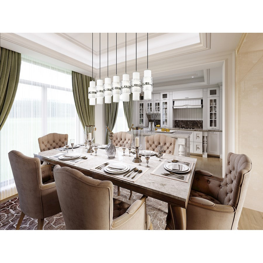 7 Light Linear Chandelier, Nickel