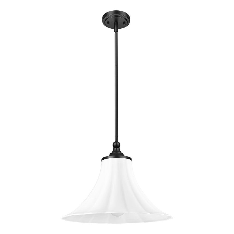 Z-Lite Fleur 1 Light 16" Pendant, Matte Black/Opal Etched