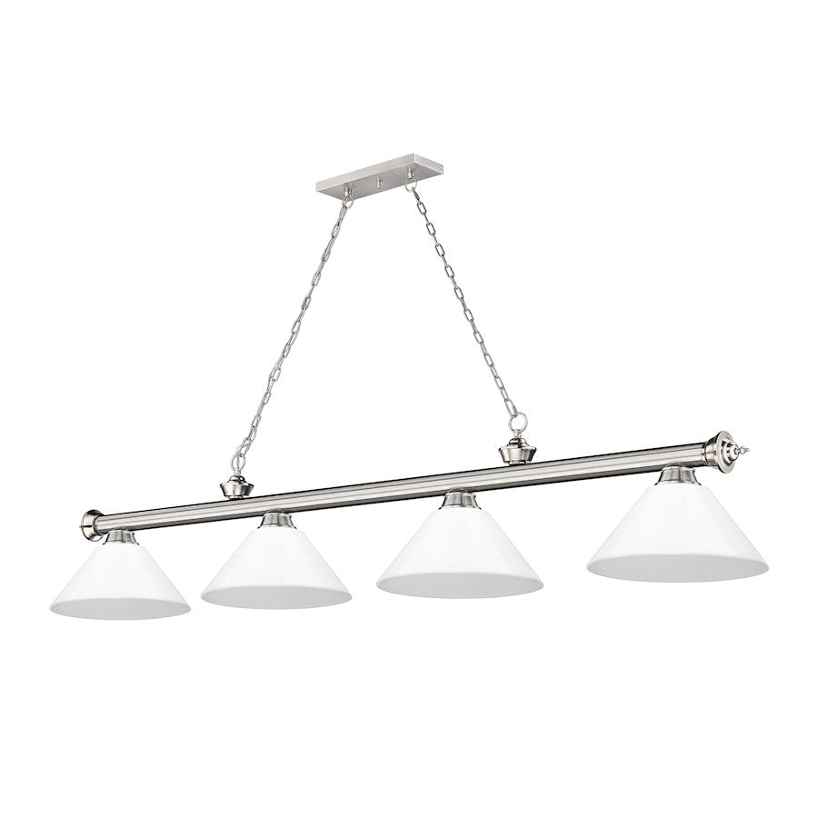 Z-Lite Cordon 81.75in 4-Light Billiard Light | Traditional Brushed Nickel Steel and Electric Blue Steel | Kitchen Island | Model 2306-4BN-MEB
