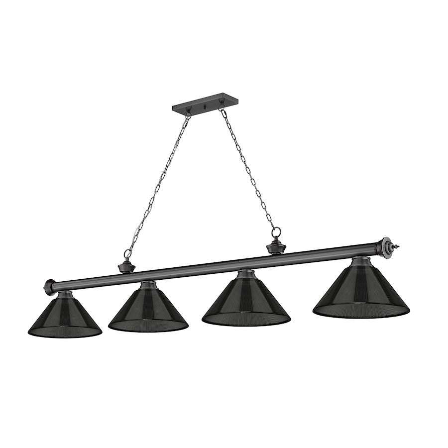Z-Lite Cordon 81in 4-Light Billiard | Traditional Bronze Plated Steel and Dark Blue Acrylic | Kitchen Island & Dining Room | Model 2306-4BP-ARDB