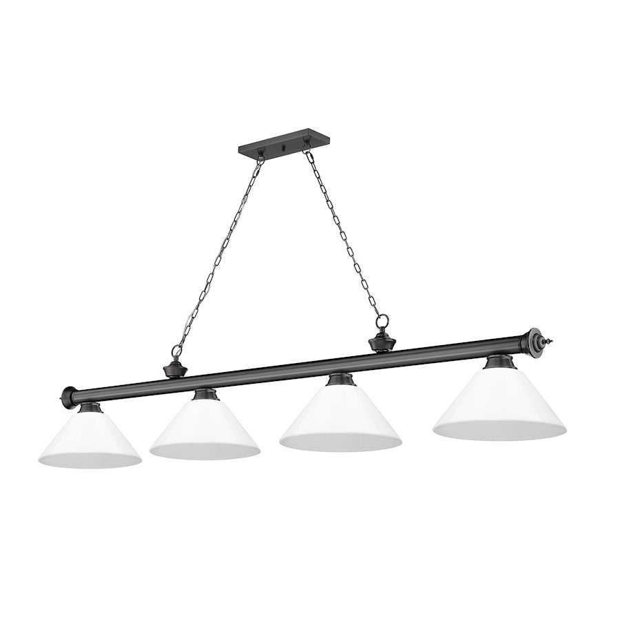 Z-Lite Cordon 82in 4-Light Billiard Island Light | Traditional Bronze Plated Steel and Electric Blue Steel Shade | Dining Room | Model 2306-4BP-MEB