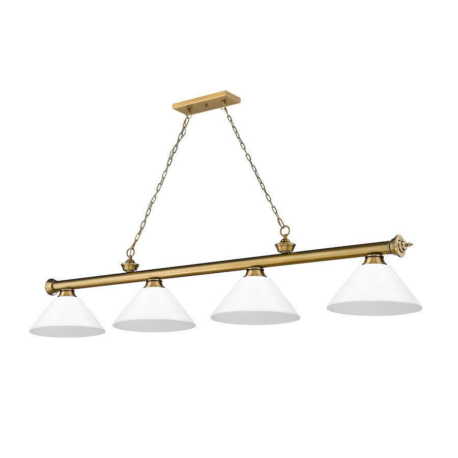 Z-Lite Cordon 82in 4-Light Billiard | Traditional Rubbed Brass Steel and Electric Blue Steel | Kitchen Island & Game Room | Model 2306-4RB-MEB