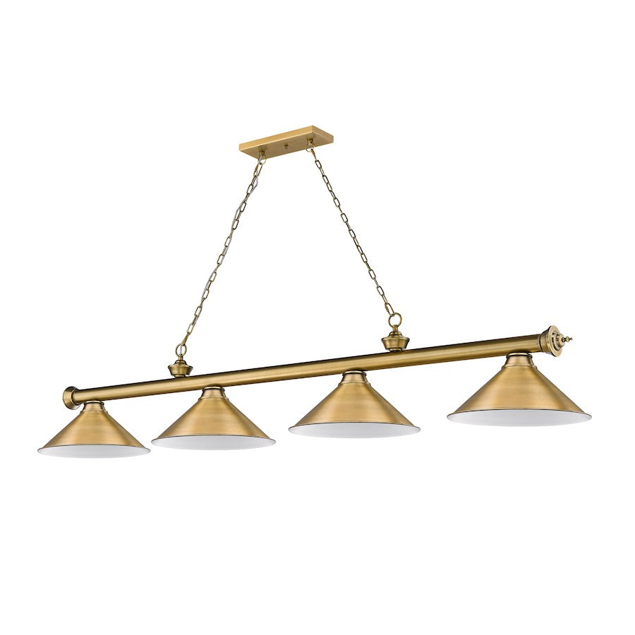 Z-Lite Cordon 81in 4-Light Billiard | Traditional Rubbed Brass Steel and Matte Black Steel | Kitchen Island & Dining Room | Model 2306-4RB-MB15