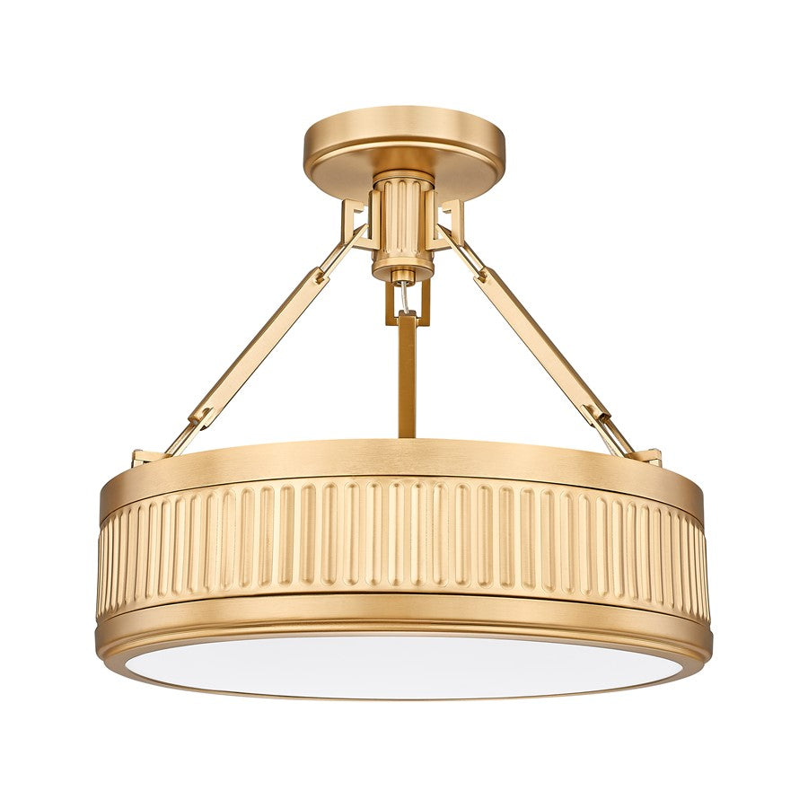 Z-Lite Quinn 1 Light Semi Flush Mount, Modern Gold/White