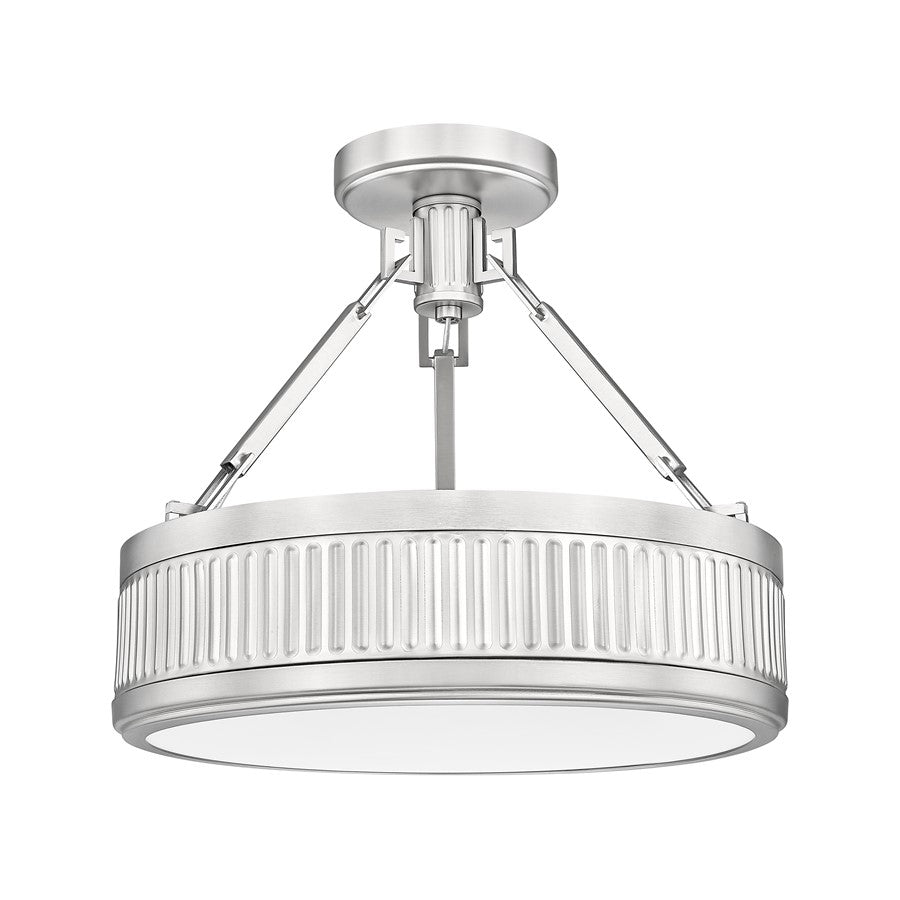 Z-Lite Quinn 1 Light Semi Flush Mount, Satin Nickel/White