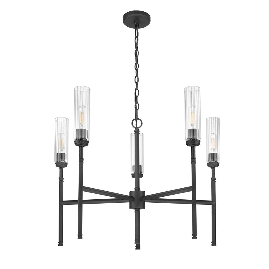 Z-Lite Esme 5 Light Chandelier, Matte Black/Clear