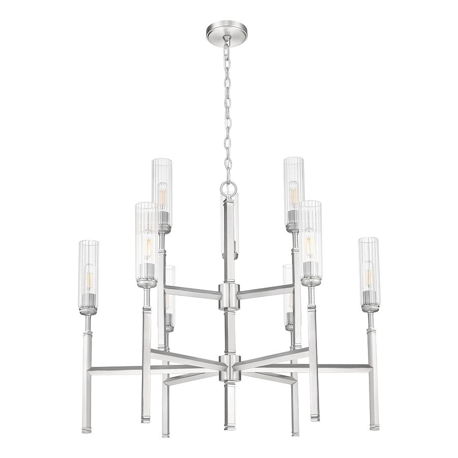Z-Lite Esme 9 Light Chandelier, Brushed Nickel/Clear