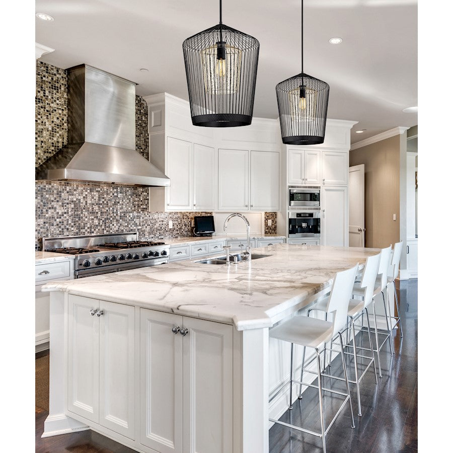 1 Light Pendant, Matte Black/Clear