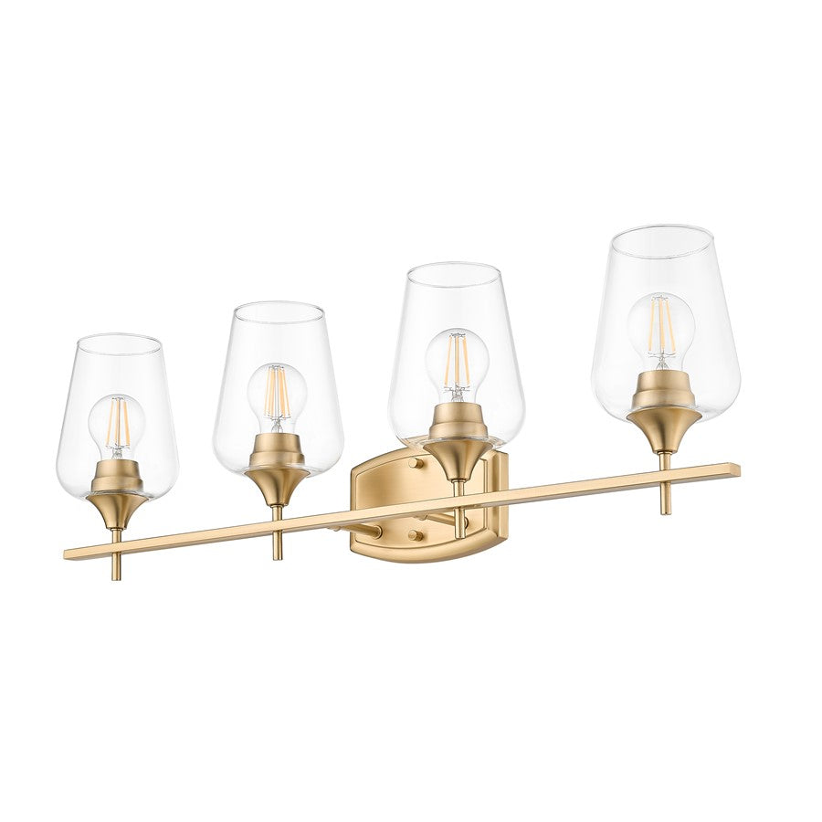 Z-Lite Joliet 4 Light Vanity, Burnished Brass/Clear