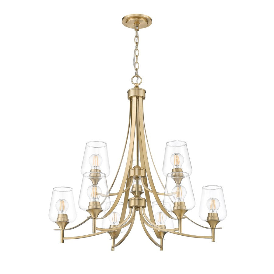 Z-Lite Joliet 9 Light Chandelier, Burnished Brass/Clear