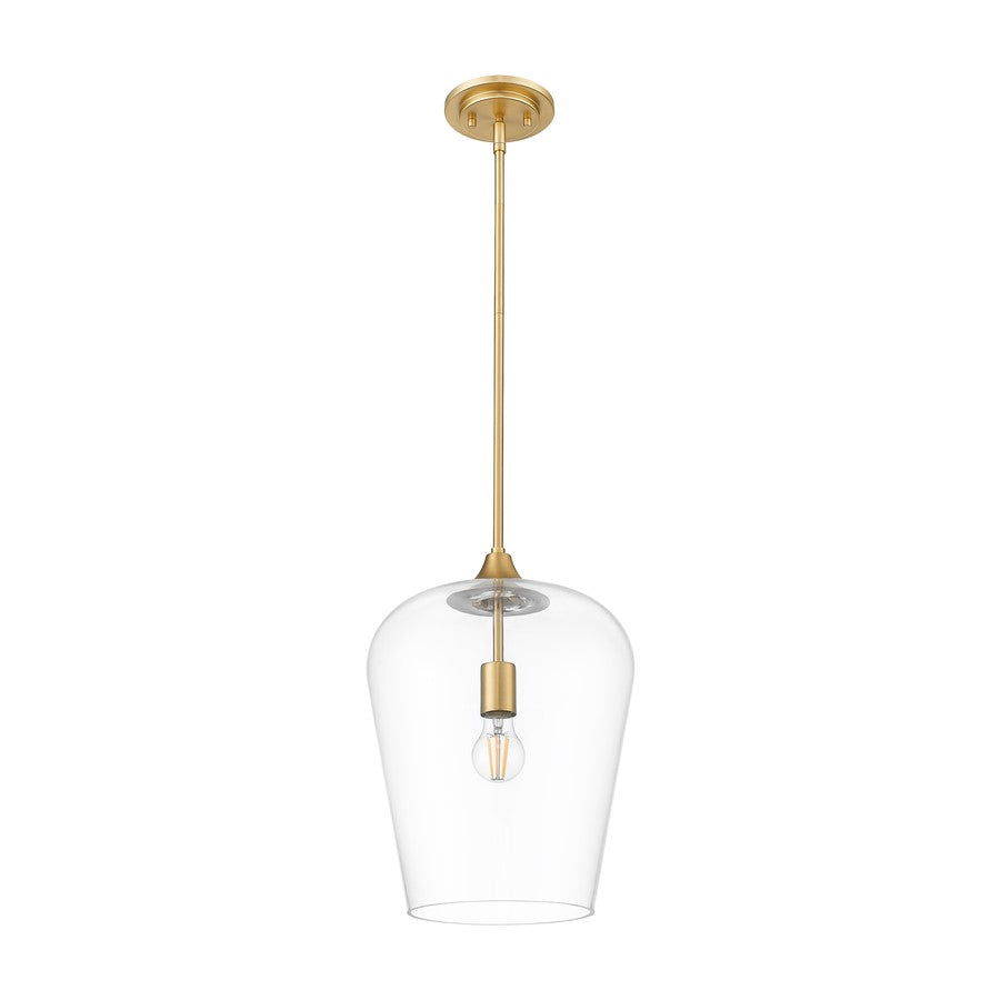 Z-Lite Joliet 1 Light 12" Pendant, Burnished Brass/Clear