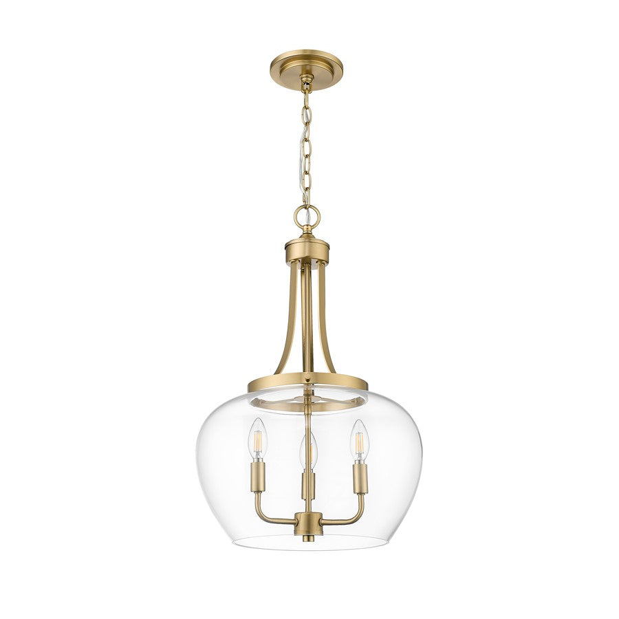 Z-Lite Joliet 3 Light Pendant, Burnished Brass/Clear