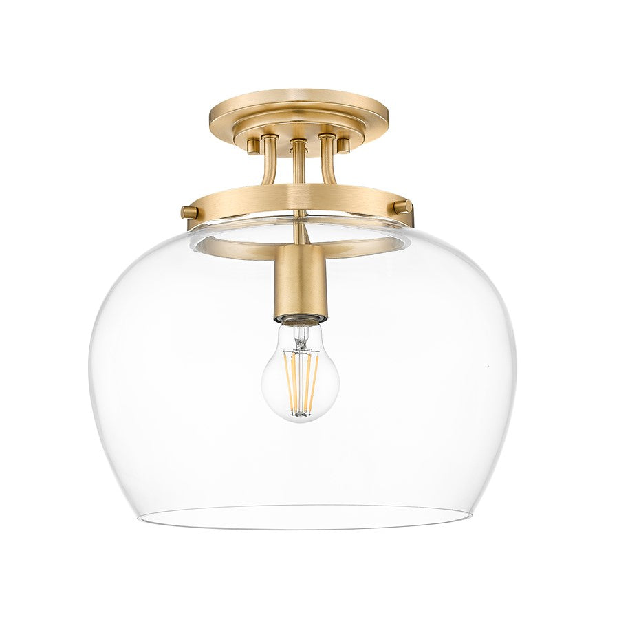 Z-Lite Joliet 1 Light Semi Flush Mount, Burnished Brass/Clear