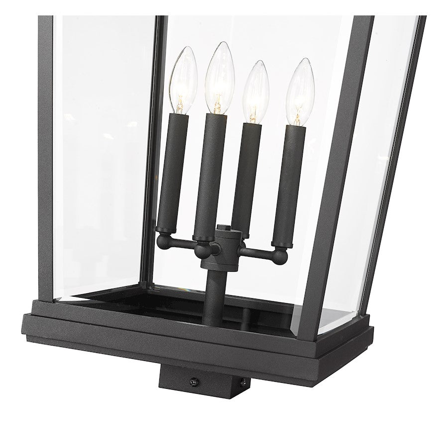 Z-Lite Beacon 4 Light Outdoor Post Mount, Black/Clear Beveled