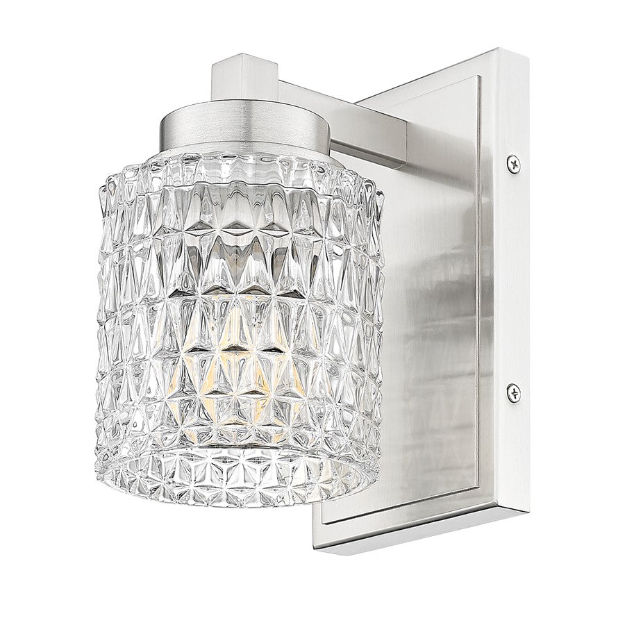 Z-Lite Jacqueline 1 Light Wall Sconce, Brushed Nickel/Clear Diamond