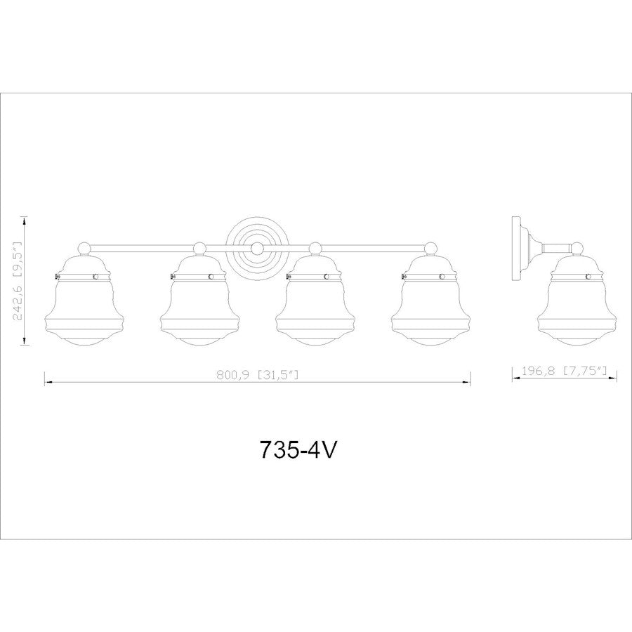 4 Light Bathroom Vanity Light, Brushed Nickel