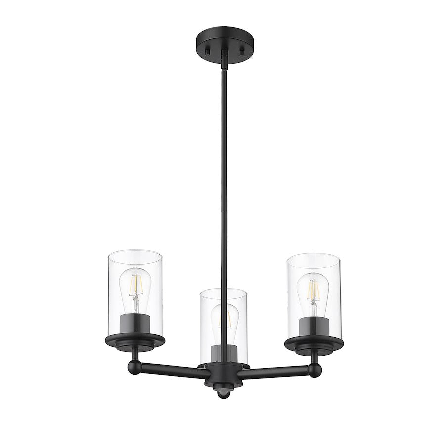 3 Light Chandelier, Matte Black