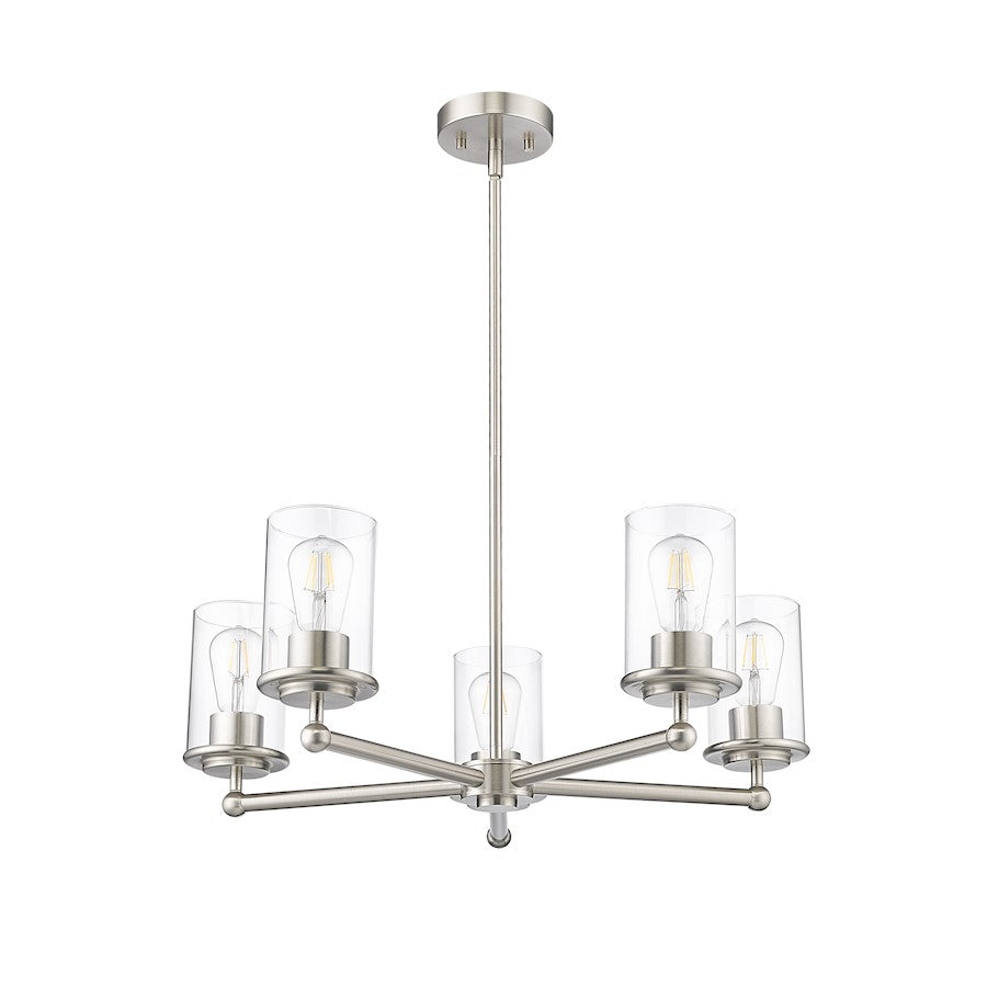 5 Light Chandelier, Brushed Nickel