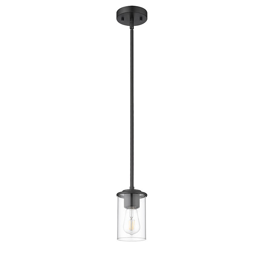 1 Light Pendant, Matte Black/Clear