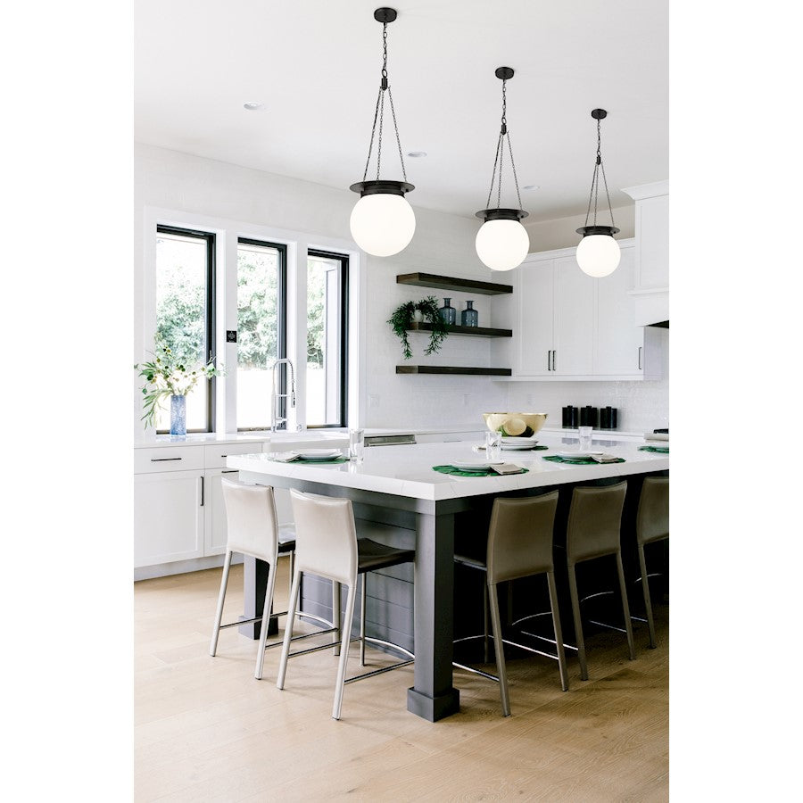 Z-Lite Calhoun 1-Light 9in Pendant | Mid-Century Heritage Brass Steel and White Opal Glass | Kitchen Island & Dining Room | Model 7505P9-HBR