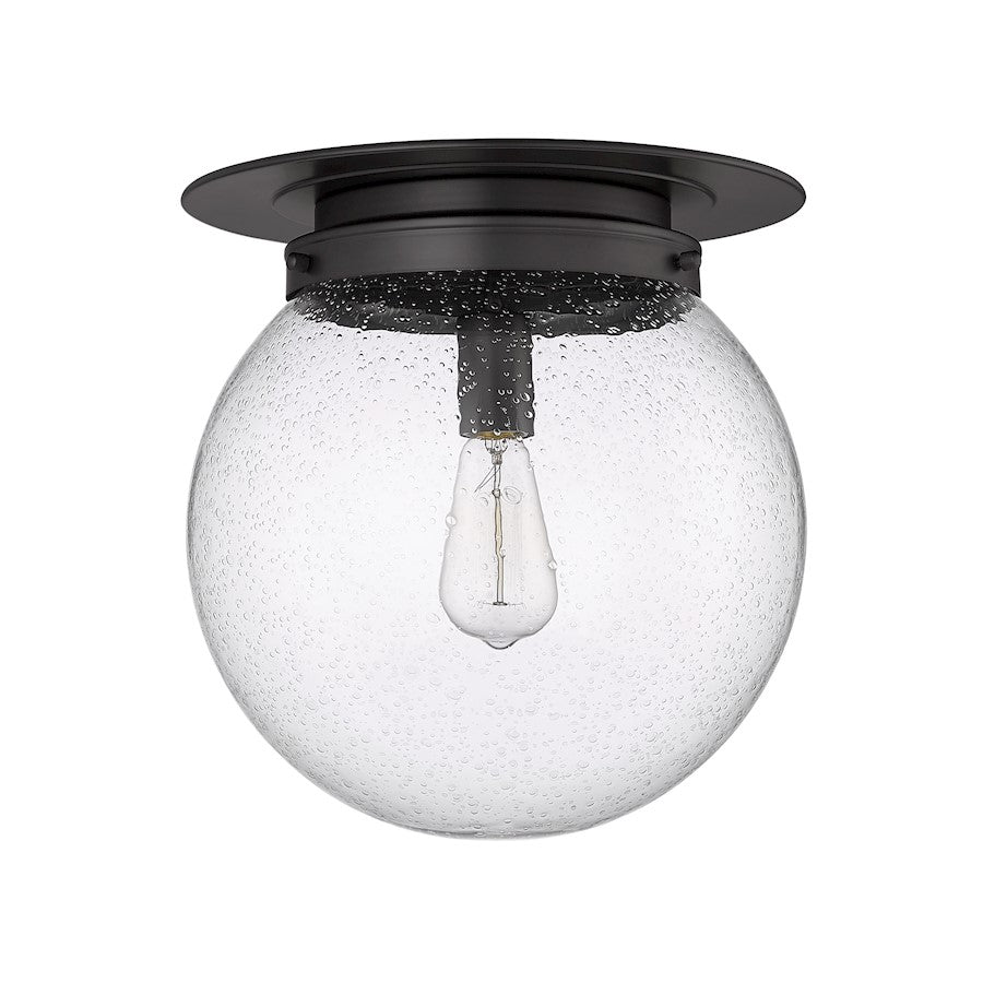 Z-Lite Calhoun 13in 1-Light Flush Mount | Transitional Heritage Brass Steel and White Opal Glass | Hallway & Bedroom | Model 7505F13-HBR