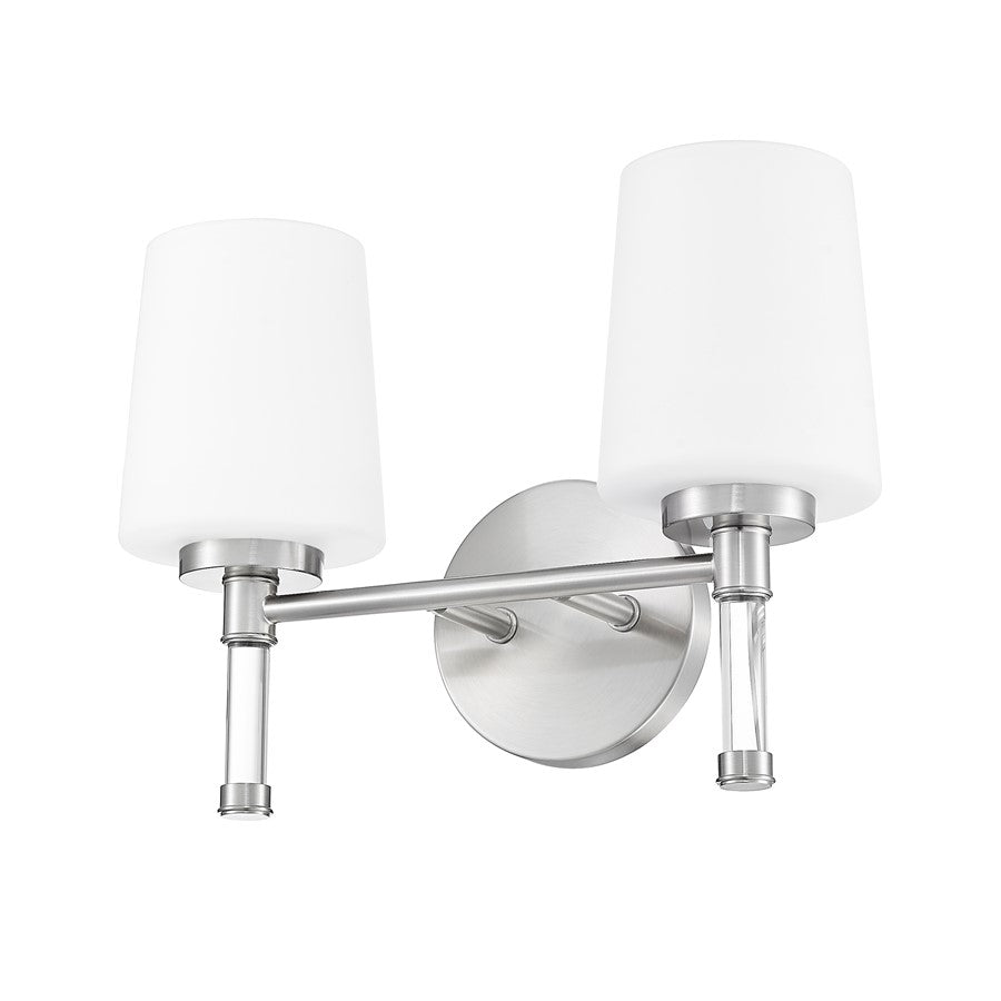 Z-Lite Henri 2 Light Vanity, Brushed Nickel/White Opal