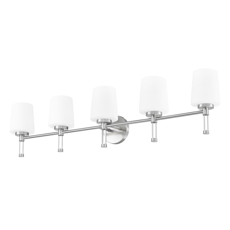 Z-Lite Henri 5 Light Vanity, Brushed Nickel/White Opal