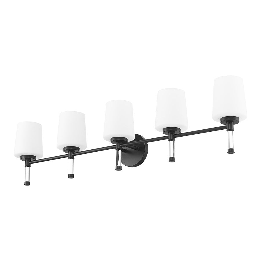 Z-Lite Henri 5 Light Vanity, Matte Black/White Opal