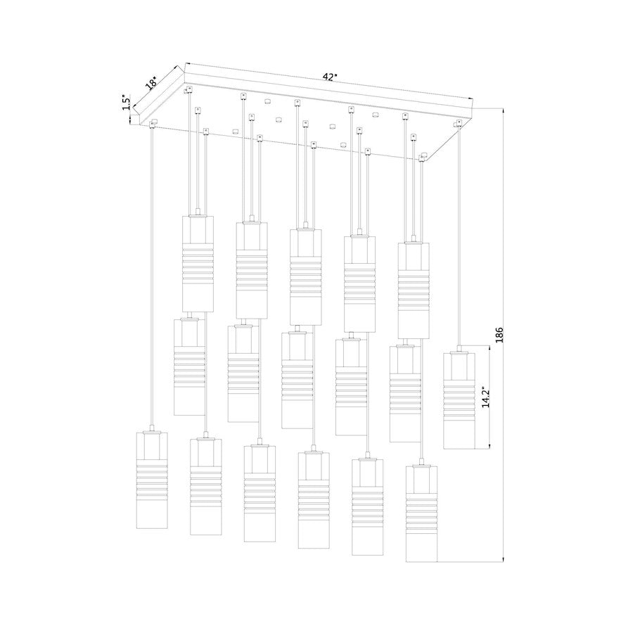 17 Light Linear Chandelier, Nickel
