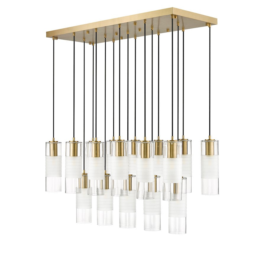 17 Light Linear Chandelier, Gold