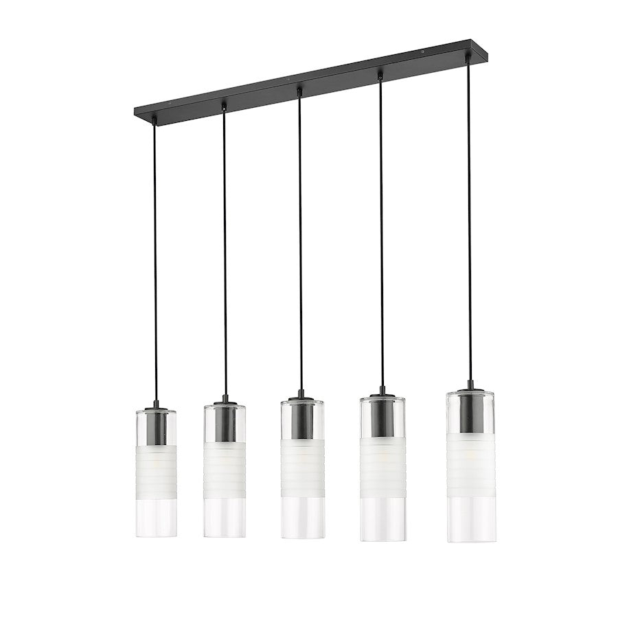 5 Light Linear Chandelier, Matte Black