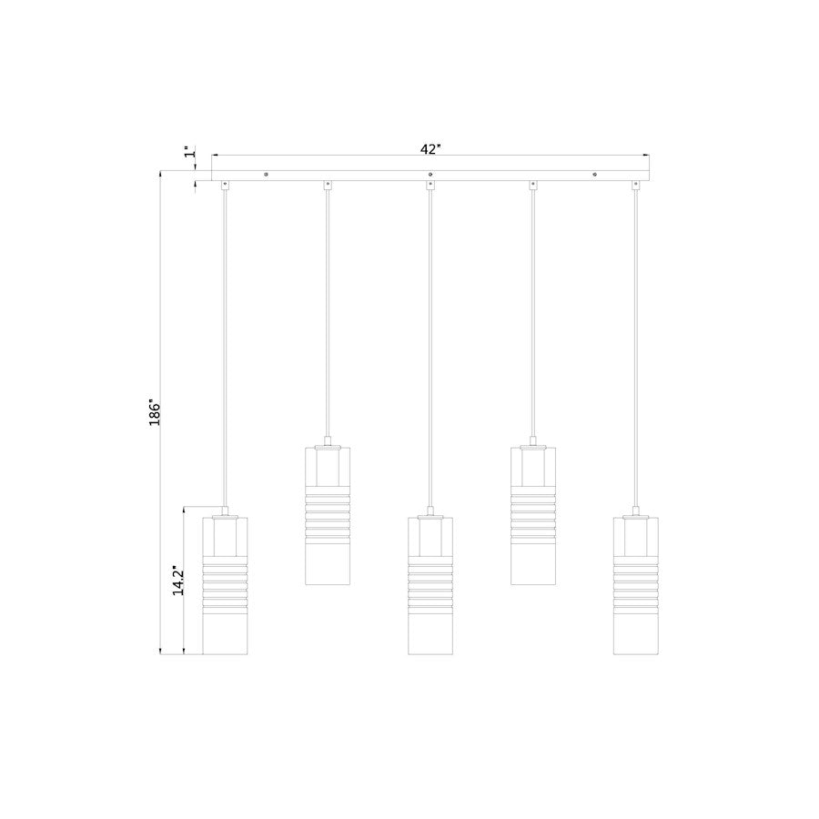 5 Light Linear Chandelier, Modern Gold