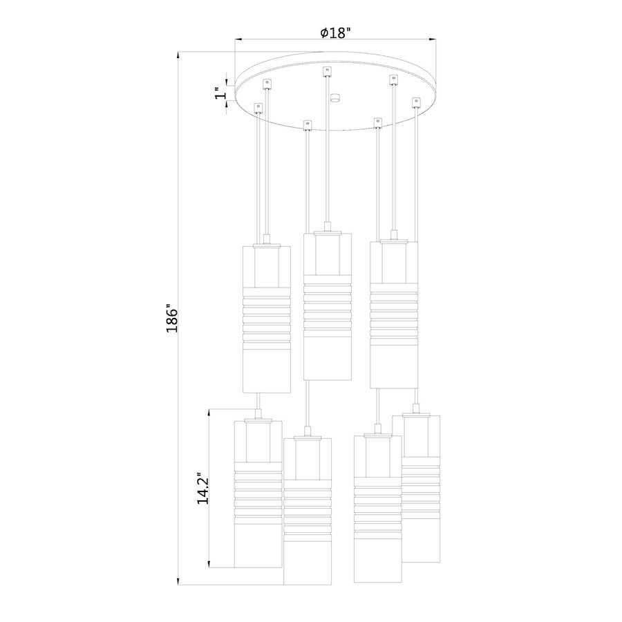7 Light Chandelier, Matte Black