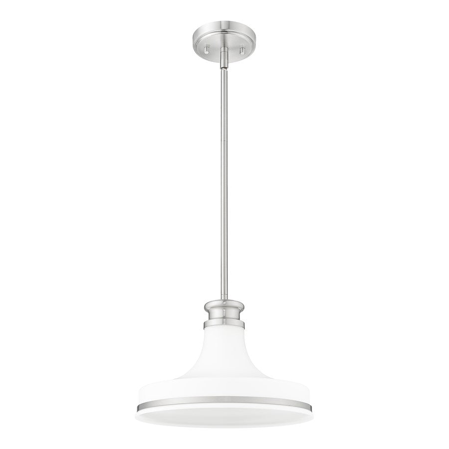 Z-Lite Reznor 1 Light 12" Pendant, Brushed Nickel/Matte Opal