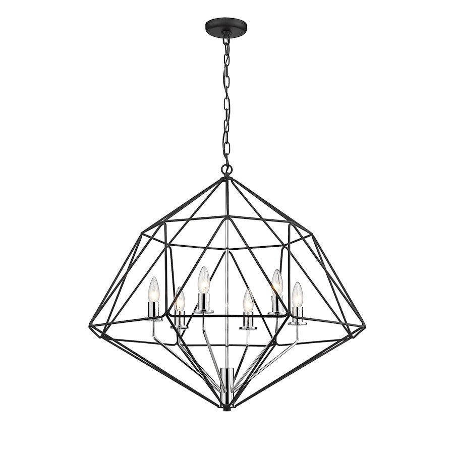 6 Light Chandelier, Matte Black