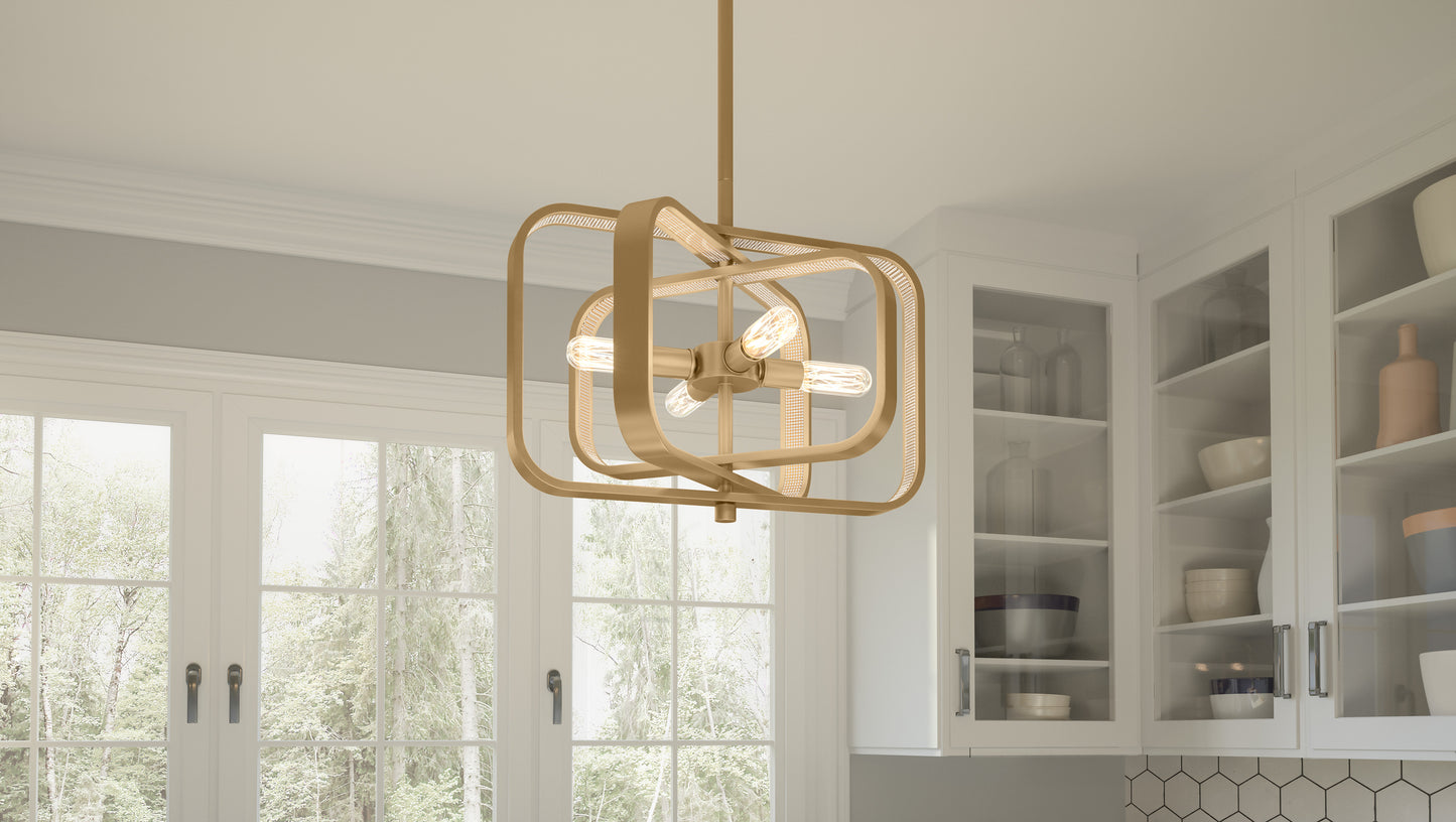 4 Light Pendant, Brushed Weathered Brass