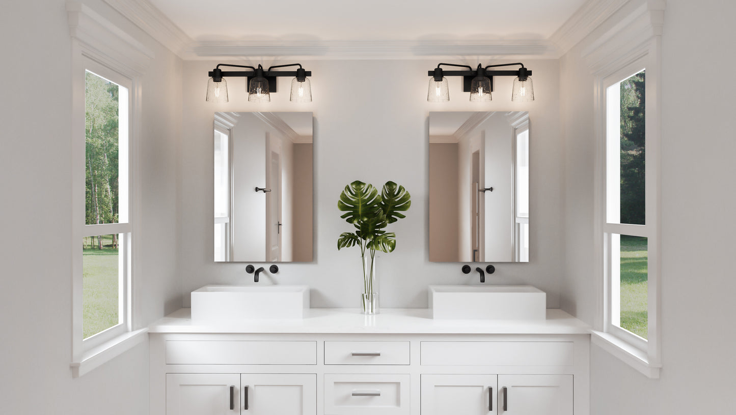 3 Light Bathroom Vanity Light, Matte Black