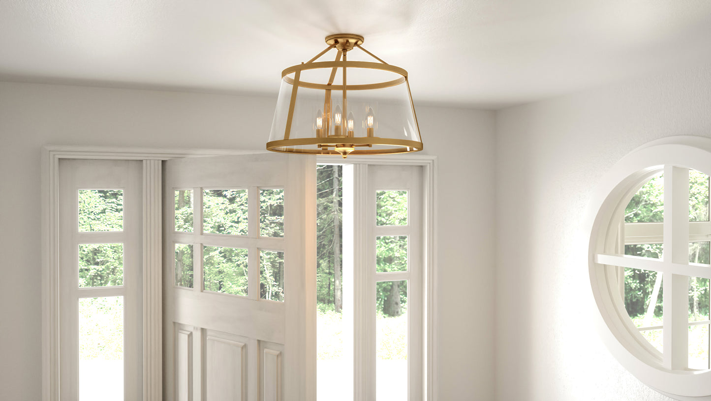 Quoizel Barlow 4 Light Semi-Flush Mount, Weathered Brass