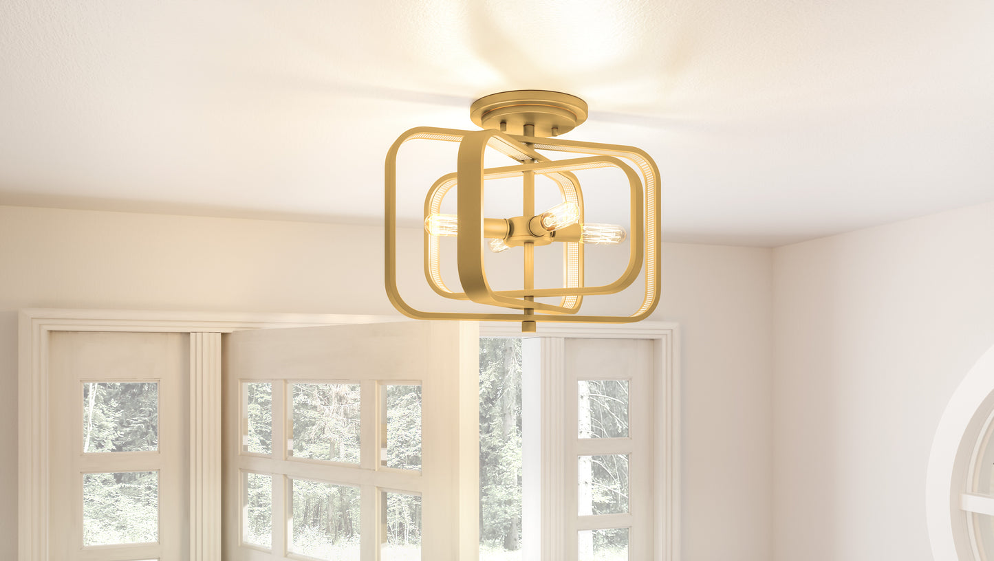 Quoizel Dupree 4 Light Semi-Flush Mount, Brushed Weathered Brass