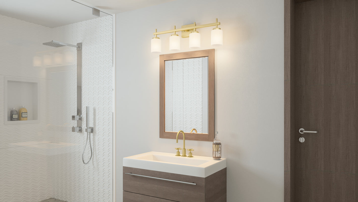 4 Light Bathroom Vanity Light, Opal Etched