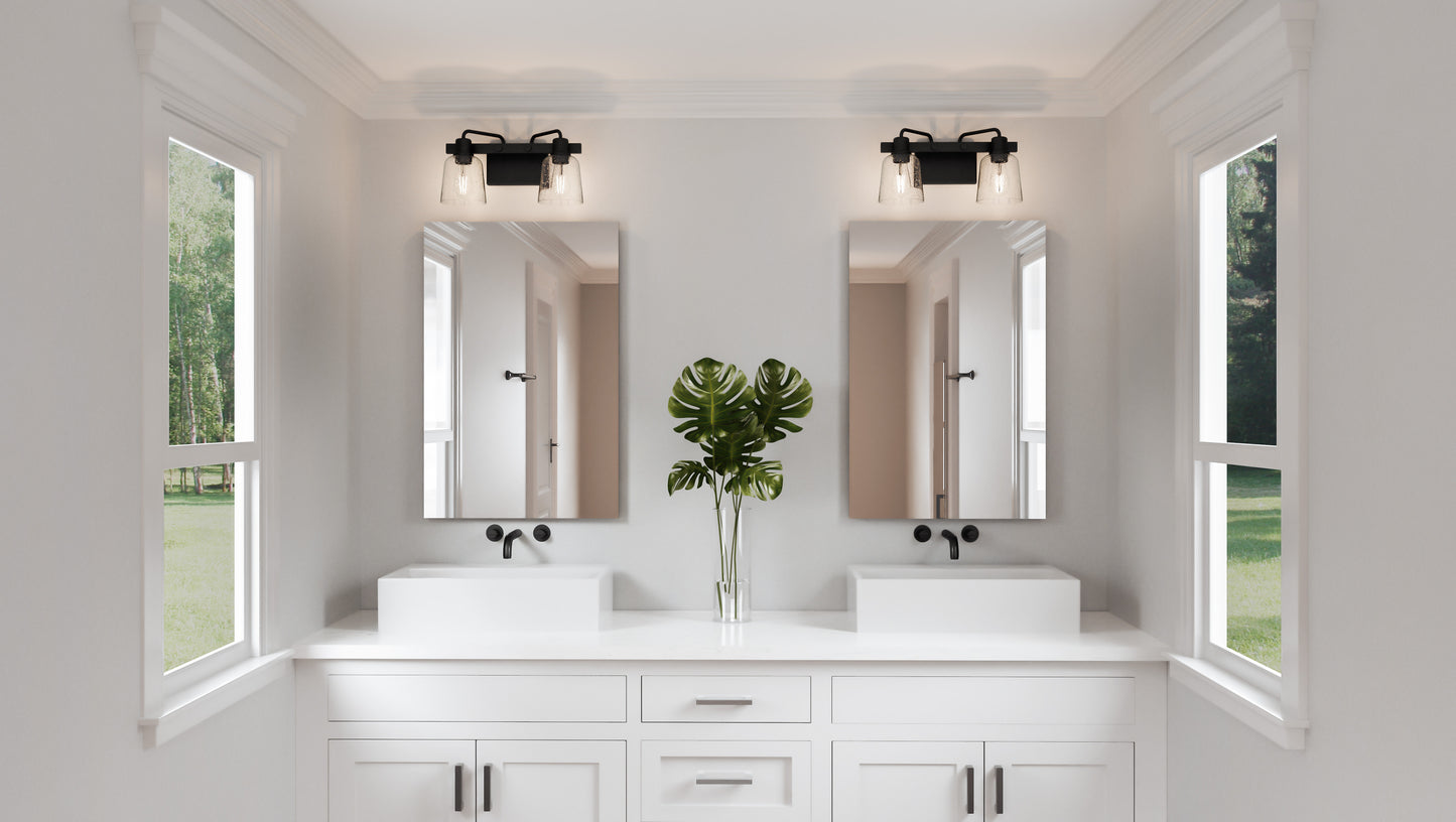 2 Light Bathroom Vanity Light, Matte Black