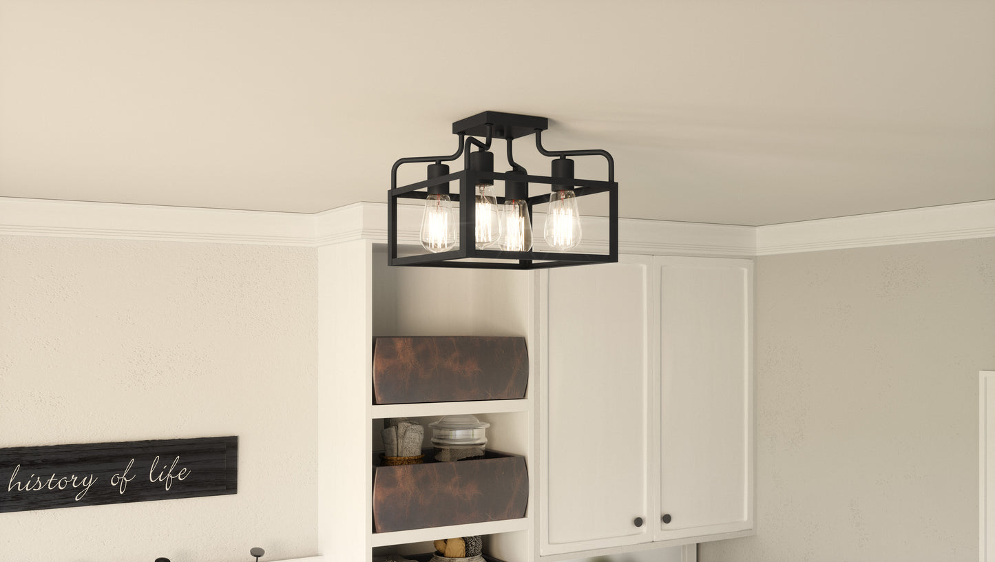 Quoizel Paulsen 4 Light Semi-Flush Mount, Matte Black