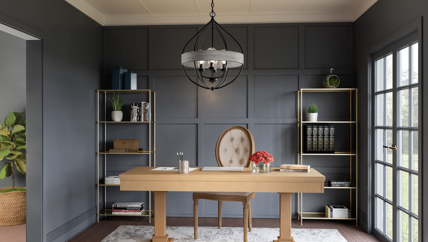 4 Light Pendant, Matte Black/Clear