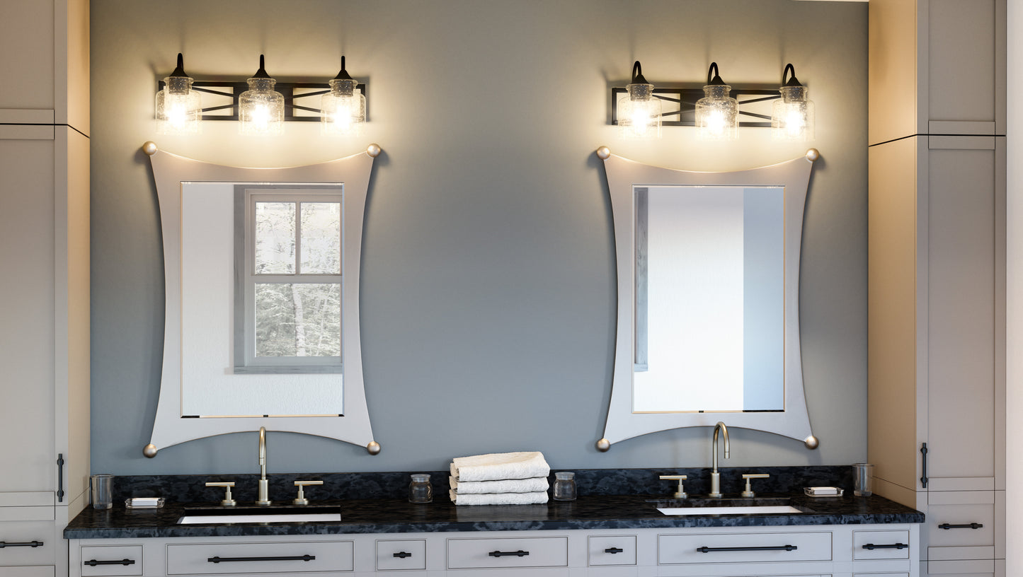 Bartley 3 Light Bathroom Vanity Light, Clear Seeded