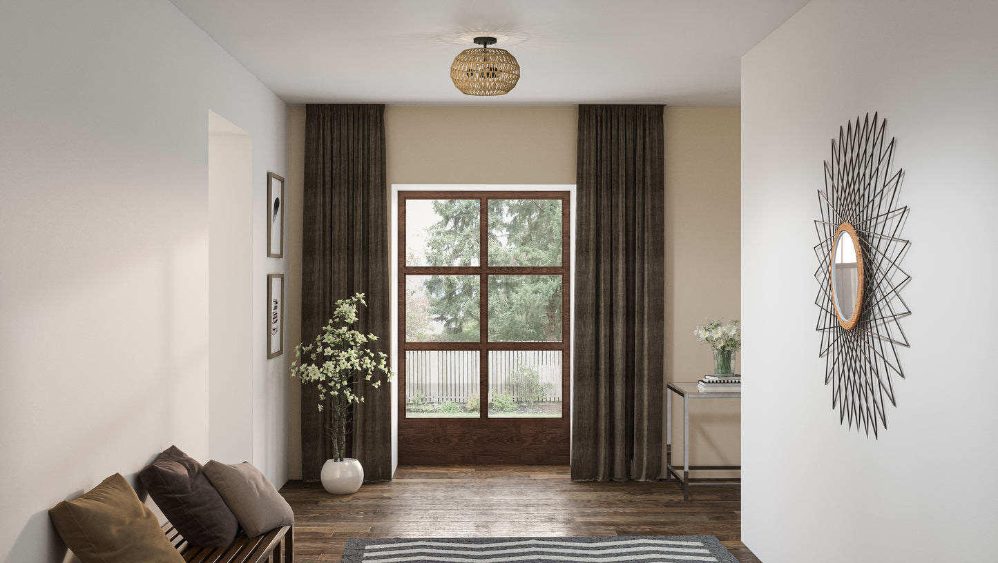 Quoizel Casablanca 3 Light Semi-Flush Mount, Bronze/Natural Paper