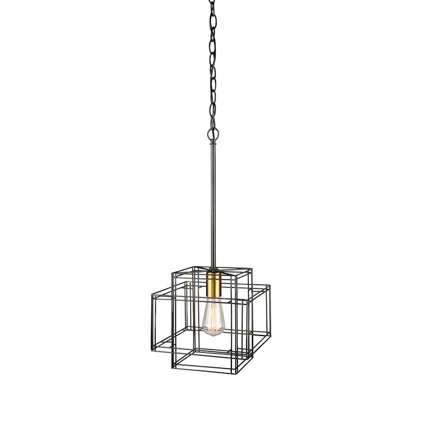 1 Light Pendant, Black/Brushed Brass