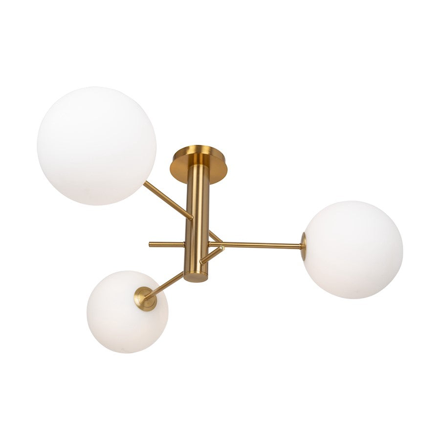Artcraft Aurelia 31in 3-Light Semi-Flush Mount | Contemporary Brass and White Glass | Dining Room & Bedroom | 31.5 x 31.5 x 11.5 in | Model AC11763BR